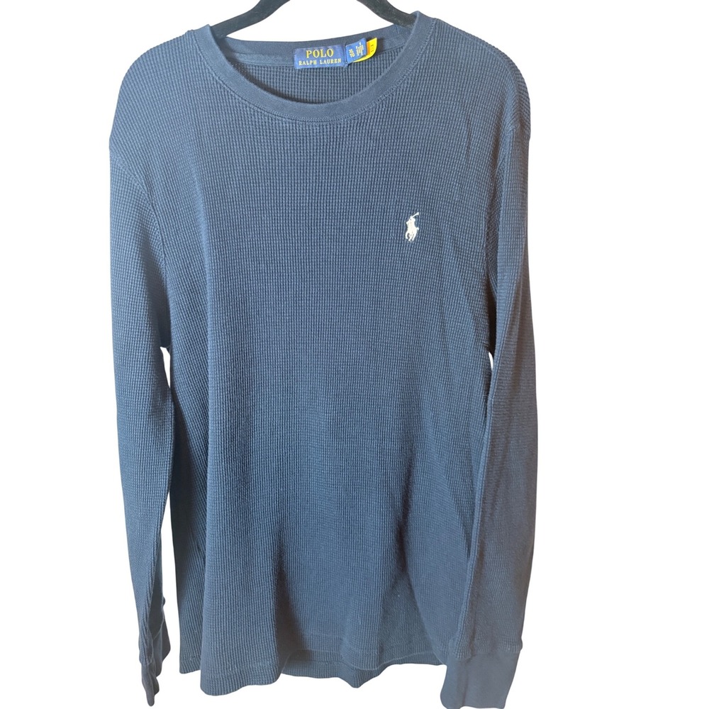 Polo Ralph Lauren Mens XL Navy Blue Waffle Knit Thermal Long Sleeve Crewneck